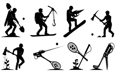 Black silhouette of people engaging in various sports activities isolated on white background