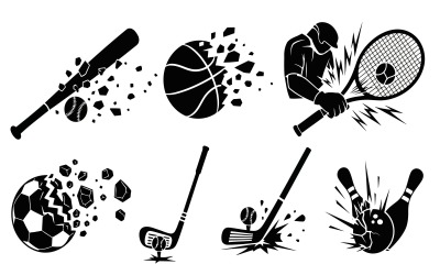 Black silhouette sports icons vector illustration set isolated on white background