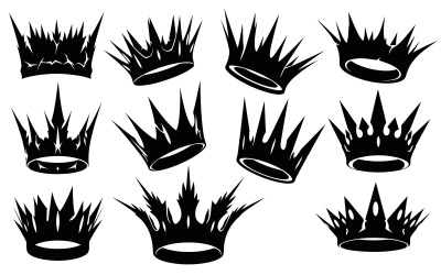 Collection of black spiky crowns vector illustration isolated on white background