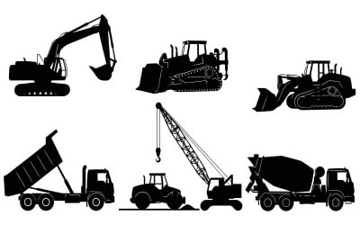 Construction vehicles silhouette set, black shapes on , Vector isolated on white background