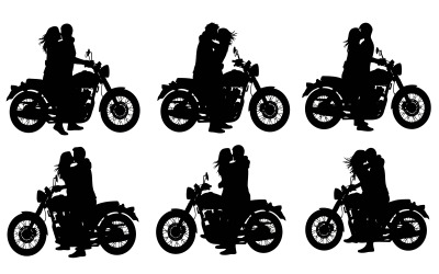 Couple Silhouettes Kissing on Motorcycles Vector isolated on white background