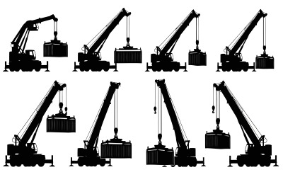 Silhouette of multiple cranes lifting containers on Vector illustration isolated on white background