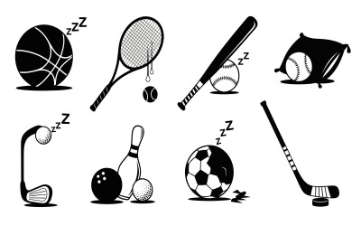 Sleeping Sports Equipment Silhouette Vector Illustration isolated on white background