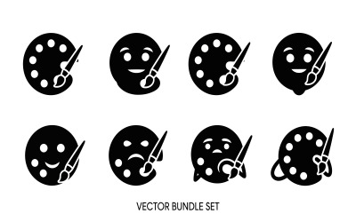 Vector bundle set of painter palette icons with smiling faces and isolated on white background