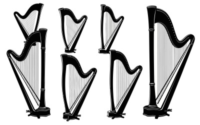 Vector illustration of multiple black harps isolated on white background