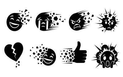 Black emoticon faces and symbols vector illustration set isolated on white background