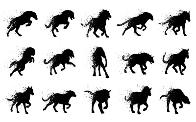 Black horse silhouettes in various running poses on vector isolated on white background