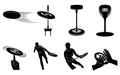 Black silhouette illustrations of people playing ultimate frisbee with isolated on white background