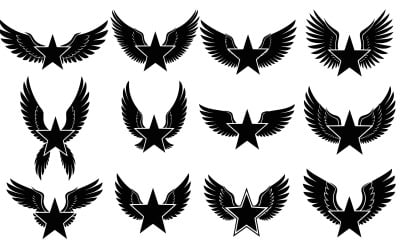 Black star wing silhouettes in various poses vector illustration isolated on white background