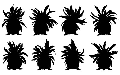 Eight black pineapple silhouettes isolated on white background