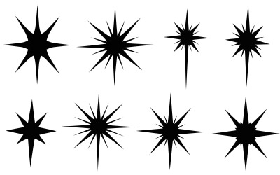 Eight black starburst silhouettes on , vector illustration isolated on white background