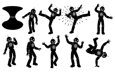 Robot character silhouette falling down Vector illustration isolated on white background