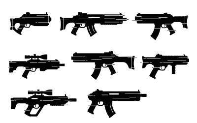 Silhouette of various gun models in vector illustration style isolated on white background