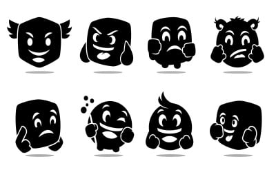 Black cube emoticon faces in flat design isolated on white background