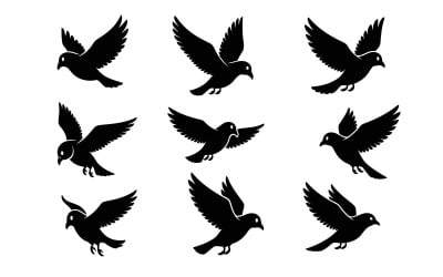 Black silhouette of multiple flying birds in various positions vector isolated on white background