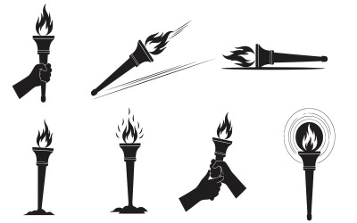 Black silhouette torches vector illustration set isolated on white background