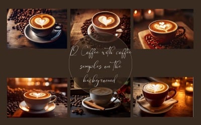 Coffee with coffee samples on the background