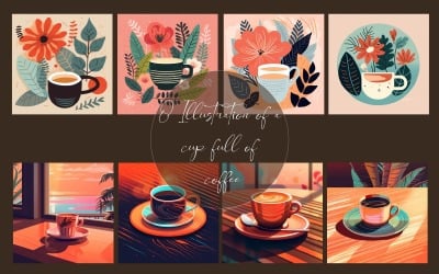 Ilustração de uma xícara cheia de café.