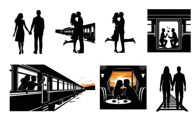 Romantic Couples Silhouette Vector Illustration isolated on white background
