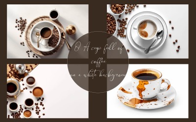 Una tazza piena di caffè su uno sfondo bianco