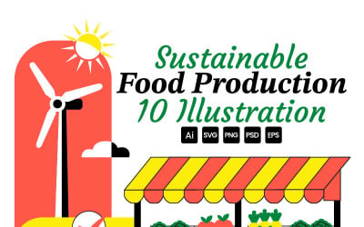 10 Illustrationer av hållbar livsmedelsproduktion
