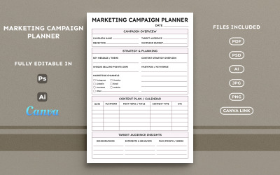 Marketing Campaign Planner – Campaign Strategy Business Planner, Minimal A4 Template