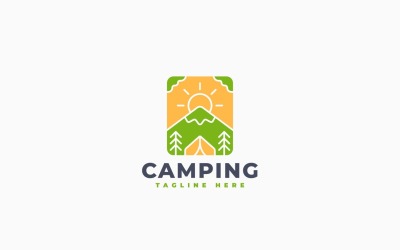 Modello di progettazione del logo del campeggio di montagna