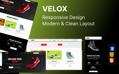 Modelo HTML Velox – Modelo de e-commerce premium para lojas de artigos esportivos e calçados.