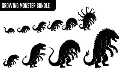 Growing Monster Bundle Silhouette Black White Vector Illustration isolated on white background