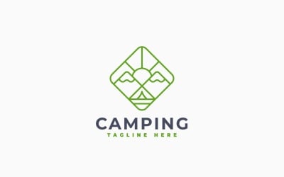 Modèle de logo pour une aventure en montagne lors d&amp;#39;un camping