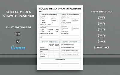 Sosyal Medya Büyüme Planlayıcısı – İşletme Büyüme Planlaması, Kullanıma Hazır ve Yazdırılabilir Şablon