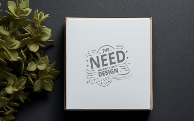 Square Packaging Box Mockup on Dark Background with Green Leaves for Branding Presentations