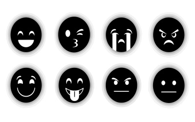 Conjunto de iconos de emojis vectoriales de diseño plano en blanco y negro que muestran diversos elementos aislados sobre fondo blanco