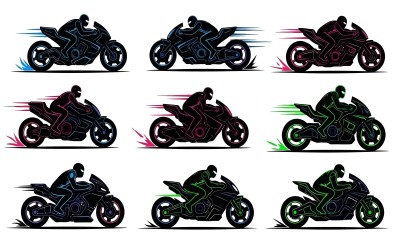 Dynamiczna, płaska ilustracja przedstawiająca motocyklistów ścigających się na wysokich obrotach na białym tle