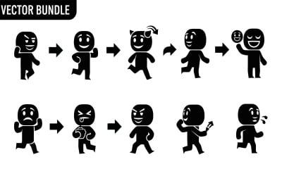 Vector bundle illustration of character emotions and actions isolated on white background