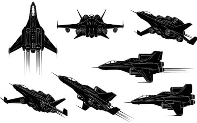 Black Jet Silhouettes Flat illustration isolated on white background