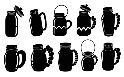 Black silhouette illustration of various mason jars isolated on white background