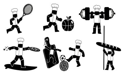 Chef Silhouettes Engaging in Sports Activities isolated on white background
