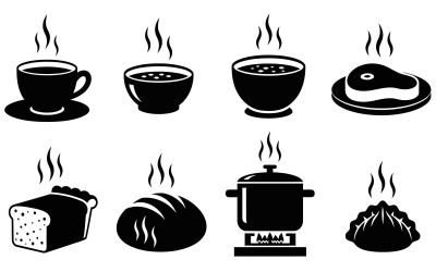 Flat vector icons of food items isolated on white background