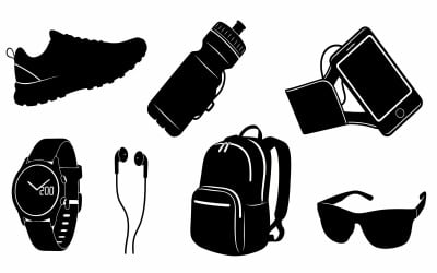 Flat vector silhouette sports equipment icons isolated on white background