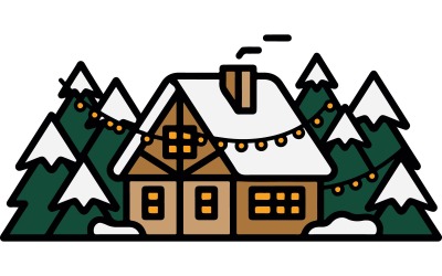 Gemütliches Weihnachtshaus-Symbol, Schneeflocken-Weihnachtssymbol