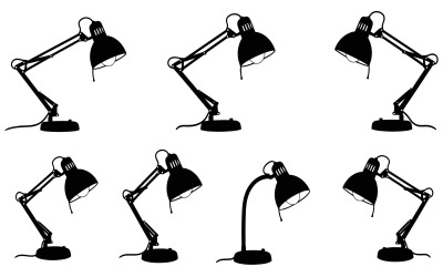 Naadloos patroon van zwarte silhouet bureaulampen, geïsoleerd op een witte achtergrond.