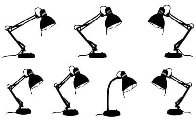 Nahtloses Muster schwarzer Silhouette-Schreibtischlampen, isoliert auf weißem Hintergrund