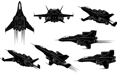 Zwarte Jet Silhouetten Platte illustratie geïsoleerd op een witte achtergrond
