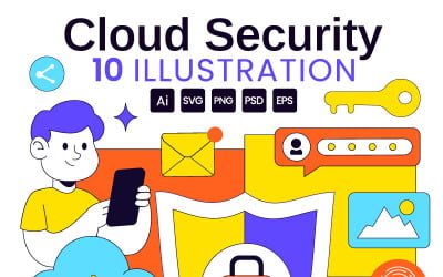 10 Digital Cloud Security Vector Illustration