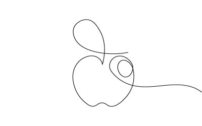 26. Folyamatos egyvonalas rajz fehér alapon Apple-ből