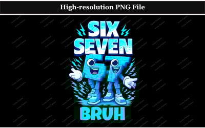 Six Seven 67 Viral Brainrot Meme PNG, Italian Brainrot Kids Gaming Art, Baseball Number Style