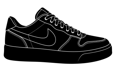 Black Nike sneaker silhouette flat design isolated on white background