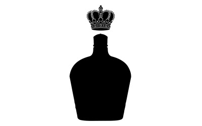 Black silhouette bottle with crown isolated on white background