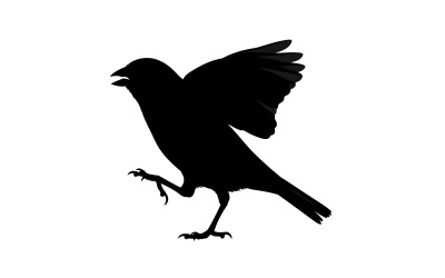 Black silhouette of a bird in flight isolated on white background